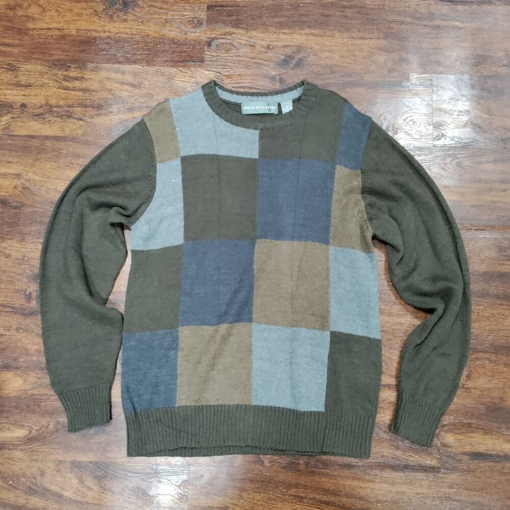 Oscar Dela Renta Patchwork Color Block Crew Neck Pullover Knit Sweater Men's M - Picture 4 of 13